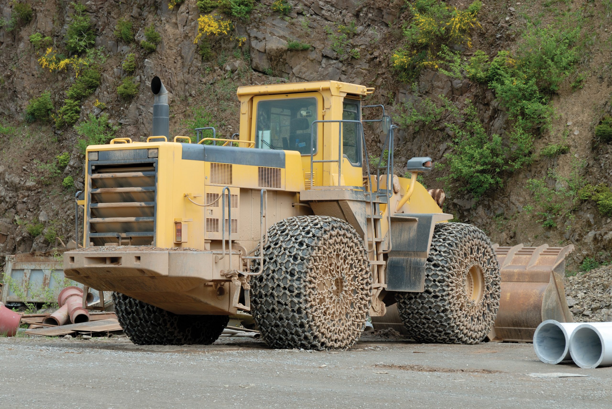 Large bulldozer in a stone pit